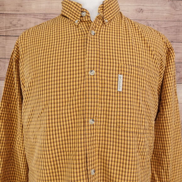 COLUMBIA SPORTSWEAR LONG SLEEVE YELLOW CHECK BUTTON DOWN SHIRT MENS SIZE XL - Picture 1 of 7